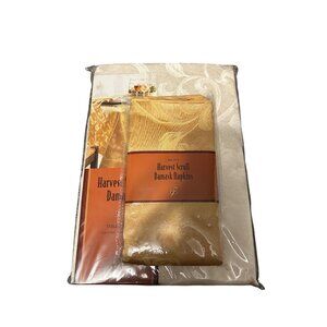 Harvest Scroll Damask Tablecloth & 4pk Napkins 60"x84" Oval 52% Cotton/48% Polye